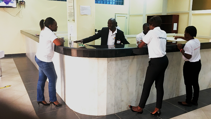 Mr. Isaac Shedowo interacting with some staff and customers of the bank at the Takoradi branch yesterday Mr. Isaac Shedowo interacting with some staff and customers of the bank at the Takoradi branch yesterday